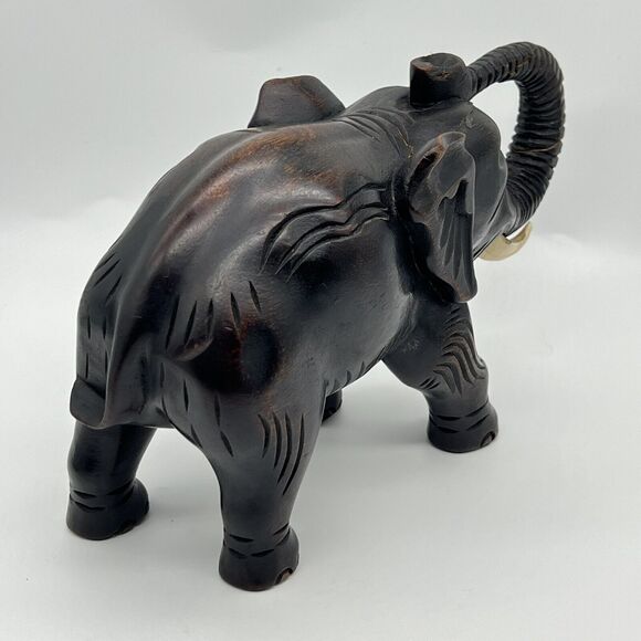 Vintage Wooden Elephant Hand Carved 6x9" Detailed Art Sculpture 1950s Figurine - Picture 15 of 16